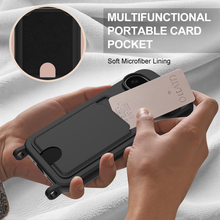 For Google Pixel 10 Pro Integrated Card Bag Solid Color Liquid Silicone Phone Case Gen2 with Short Lanyard(Black) - Google Cases by buy2fix | Online Shopping UK | buy2fix