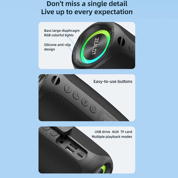 Zealot M2 8W Portable Outdoor RGB Bluetooth Speaker, Type:with 1pc Microphone(Black) - Desktop Speaker by ZEALOT | Online Shopping UK | buy2fix