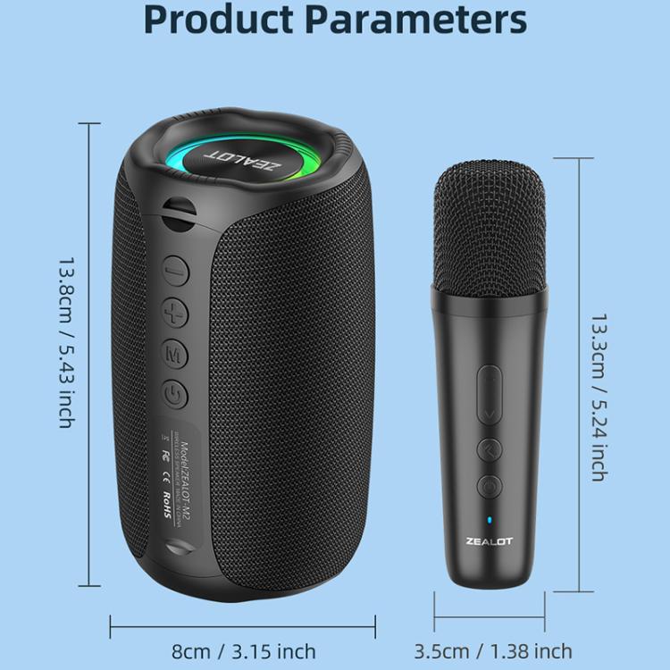 Zealot M2 8W Portable Outdoor RGB Bluetooth Speaker, Type:with 1pc Microphone(Black) - Desktop Speaker by ZEALOT | Online Shopping UK | buy2fix
