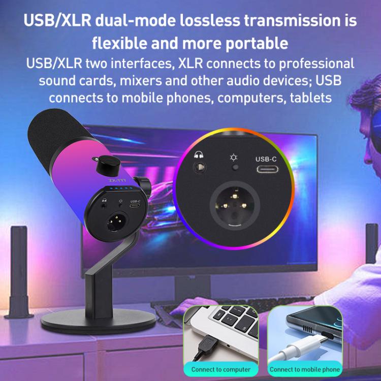 XTUGA ZX-777 XLR / USB-C Dynamic Microphone RGB Light Noise Reduction for Live, Model:Long Arm Bracket(Black) - Microphone by XTUGA | Online Shopping UK | buy2fix