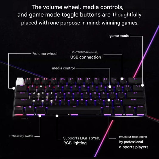 Logitech G PRO X 60 LIGHTSPEED Wireless Gaming Keyboard, GX-L Optical Switches(Black) - Wireless Keyboard by Logitech | Online Shopping UK | buy2fix