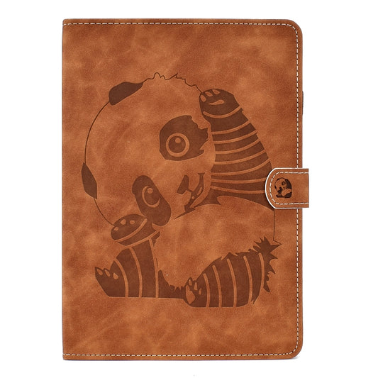 For iPad Air 2022 / 2020 10.9 Panda Embossing Pattern Horizontal Flip PU Leather Case with Holder & Card Slot & Anti-skid Strip(Brown) - iPad Air (2022) / (2020) 10.9 Cases by buy2fix | Online Shopping UK | buy2fix