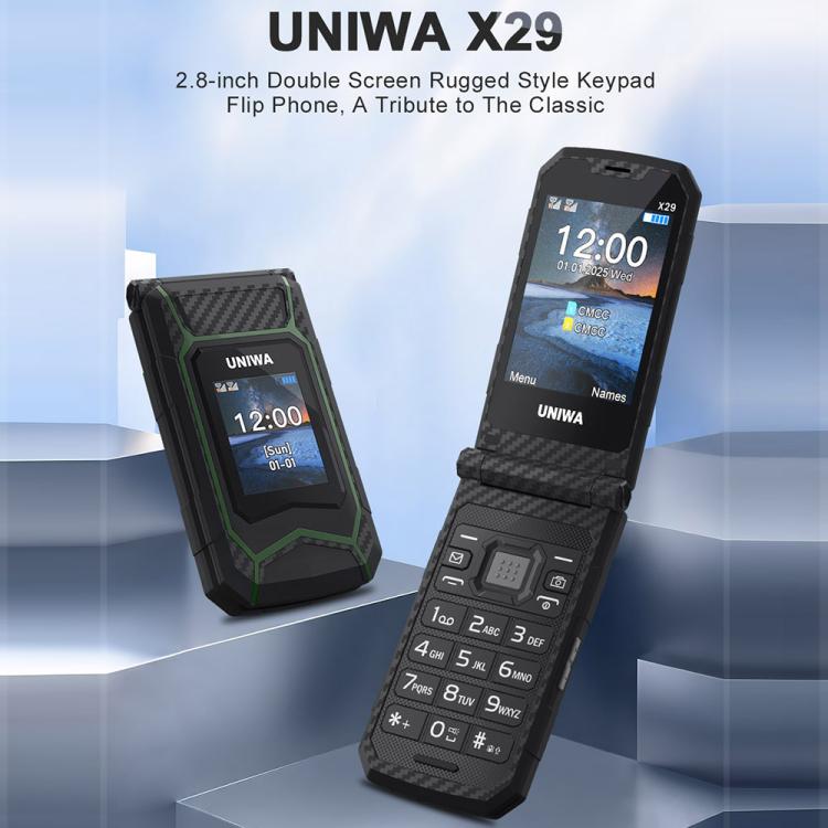 UNIWA X29 Keypad Flip Rugged Phone, 2.8 inch + 1.77 inch Double Screen, MT6261D, Network: 2G, Plug:EU Plug(Black Grey) - UNIWA by UNIWA | Online Shopping UK | buy2fix