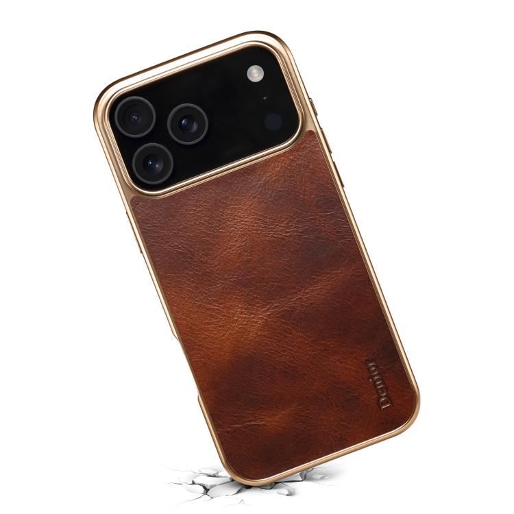 For iPhone 17 Pro Max Denior Oil Wax Leather Electroplating Phone Case(Brown) - iPhone 17 Pro Max Cases by Denior | Online Shopping UK | buy2fix