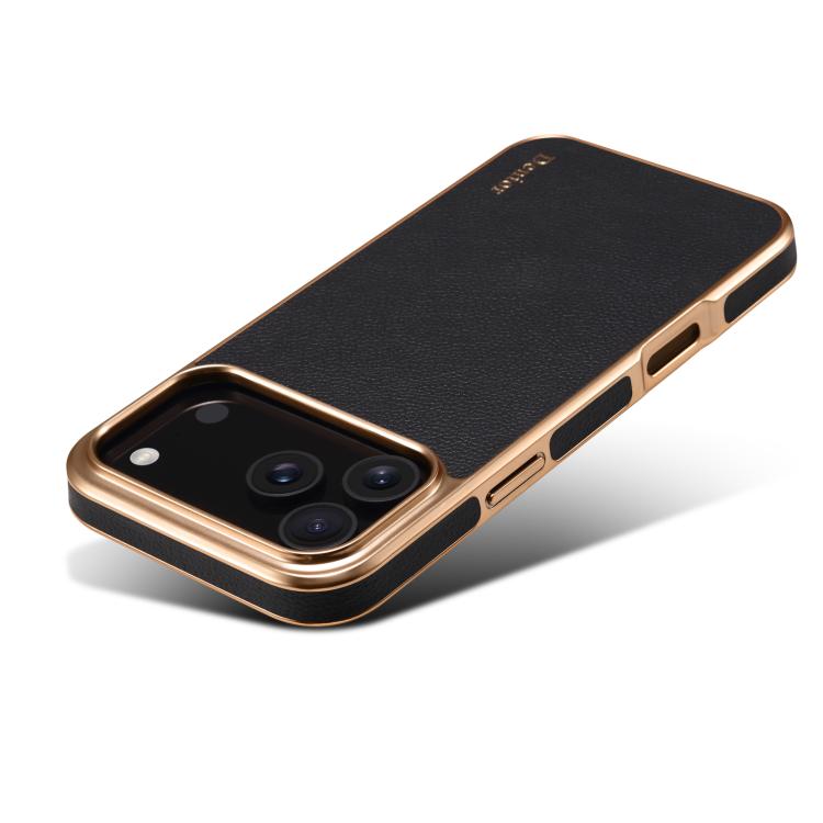 For iPhone 17 Pro Denior Cowhide Leather Plating Phone Case(Black) - iPhone 17 Pro Cases by Denior | Online Shopping UK | buy2fix