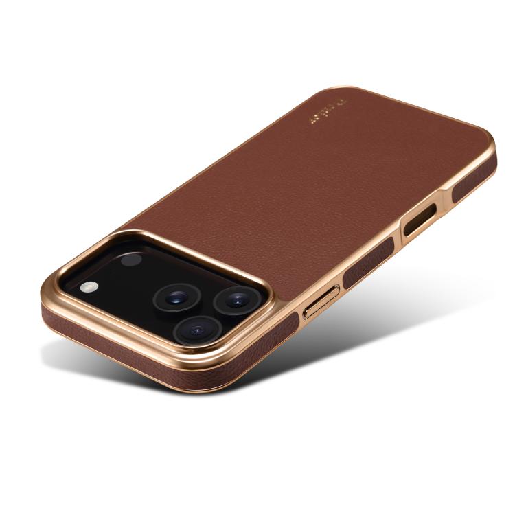 For iPhone 17 Pro Max Denior Cowhide Leather Plating Phone Case(Brown) - iPhone 17 Pro Max Cases by Denior | Online Shopping UK | buy2fix