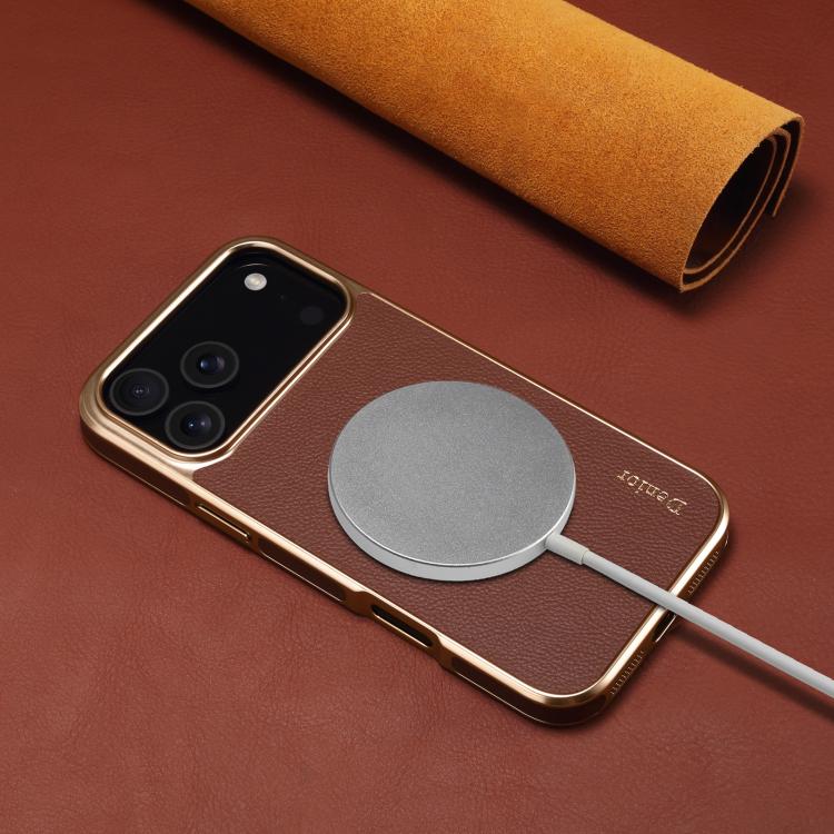 For iPhone 17 Pro Max Denior Cowhide Leather Plating Phone Case(Brown) - iPhone 17 Pro Max Cases by Denior | Online Shopping UK | buy2fix