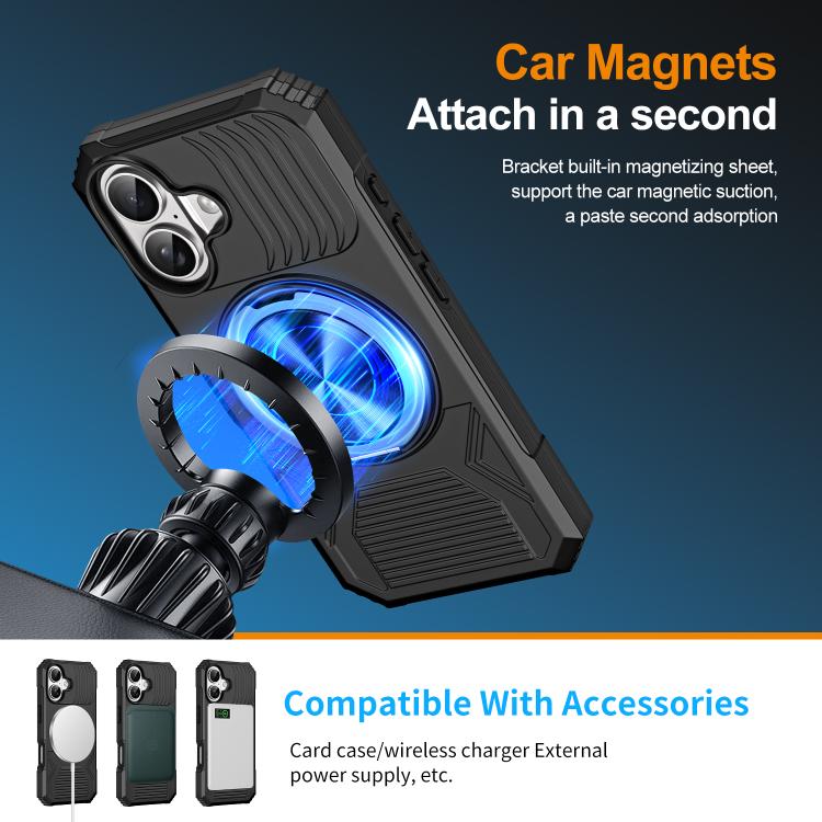 For iPhone 17 Alloy Rotating Holder MagSafe Shockproof Phone Case(Black) - iPhone 17 Cases by buy2fix | Online Shopping UK | buy2fix