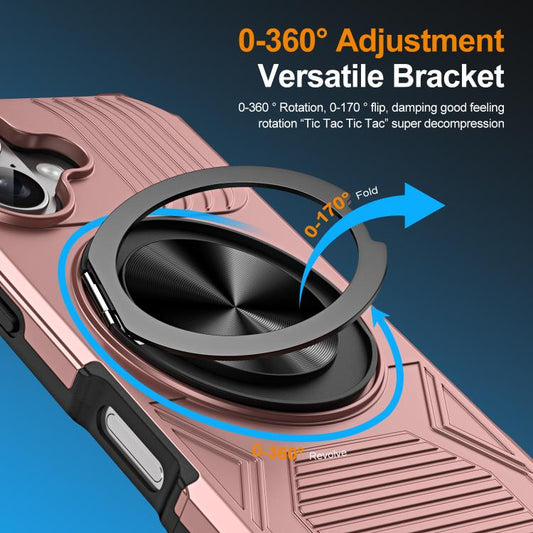 For iPhone 17 Alloy Rotating Holder MagSafe Shockproof Phone Case(Rose Gold) - iPhone 17 Cases by buy2fix | Online Shopping UK | buy2fix