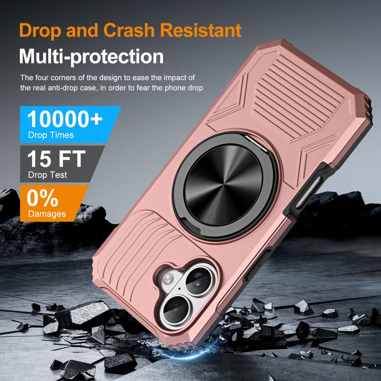 For iPhone 17 Alloy Rotating Holder MagSafe Shockproof Phone Case(Rose Gold) - iPhone 17 Cases by buy2fix | Online Shopping UK | buy2fix