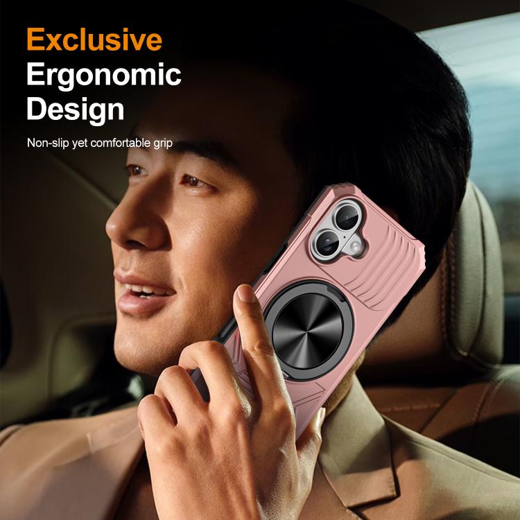 For iPhone 17 Alloy Rotating Holder MagSafe Shockproof Phone Case(Rose Gold) - iPhone 17 Cases by buy2fix | Online Shopping UK | buy2fix