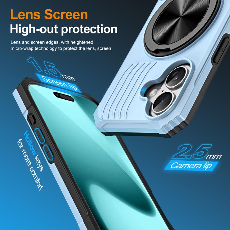 For iPhone 17 Alloy Rotating Holder MagSafe Shockproof Phone Case(Sky Blue) - iPhone 17 Cases by buy2fix | Online Shopping UK | buy2fix