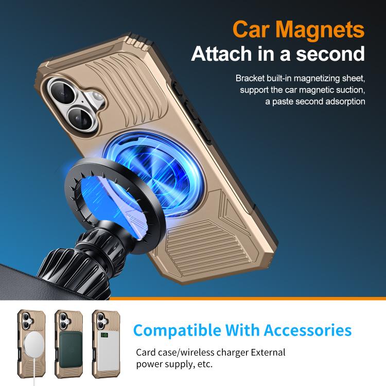 For iPhone 17 Alloy Rotating Holder MagSafe Shockproof Phone Case(Gold) - iPhone 17 Cases by buy2fix | Online Shopping UK | buy2fix