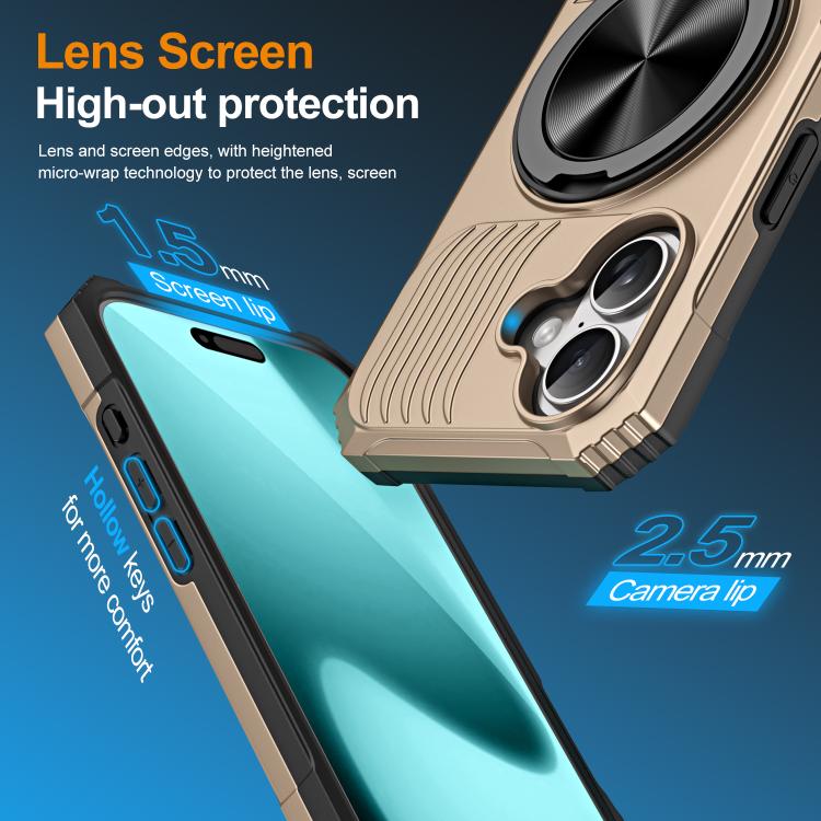 For iPhone 17 Alloy Rotating Holder MagSafe Shockproof Phone Case(Gold) - iPhone 17 Cases by buy2fix | Online Shopping UK | buy2fix