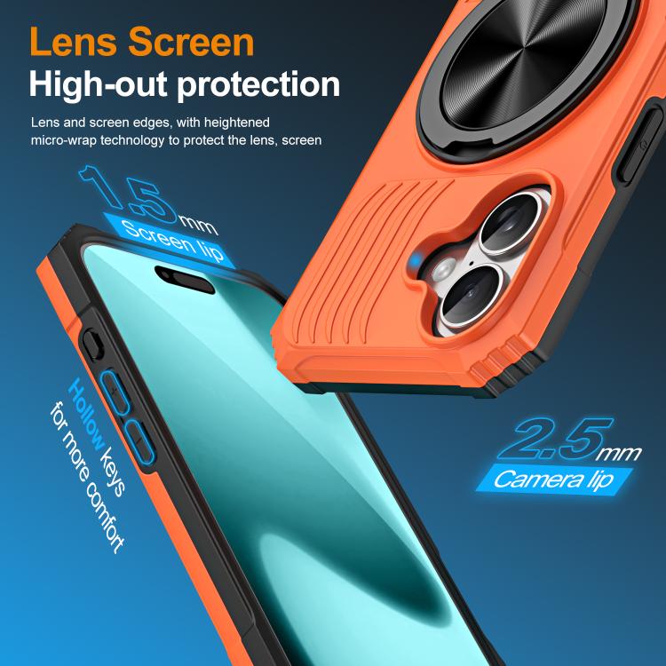 For iPhone 17 Alloy Rotating Holder MagSafe Shockproof Phone Case(Orange) - iPhone 17 Cases by buy2fix | Online Shopping UK | buy2fix