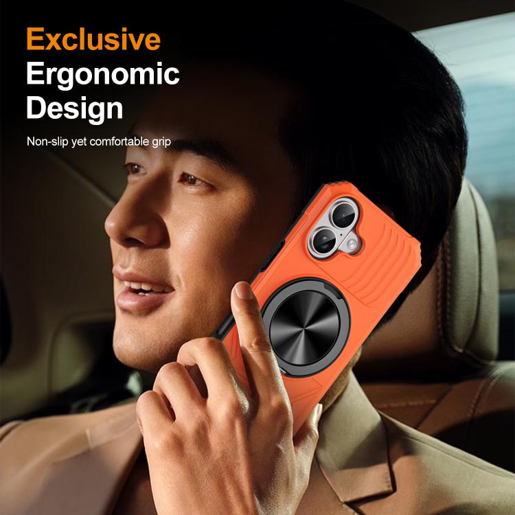 For iPhone 17 Alloy Rotating Holder MagSafe Shockproof Phone Case(Orange) - iPhone 17 Cases by buy2fix | Online Shopping UK | buy2fix