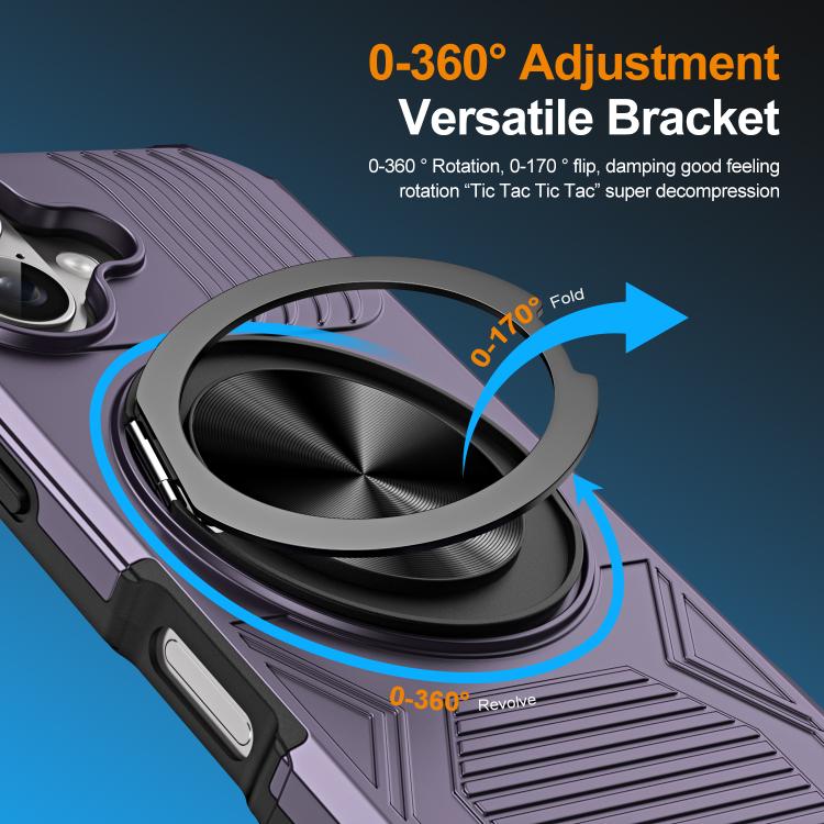 For iPhone 17 Alloy Rotating Holder MagSafe Shockproof Phone Case(Dark Purple) - iPhone 17 Cases by buy2fix | Online Shopping UK | buy2fix