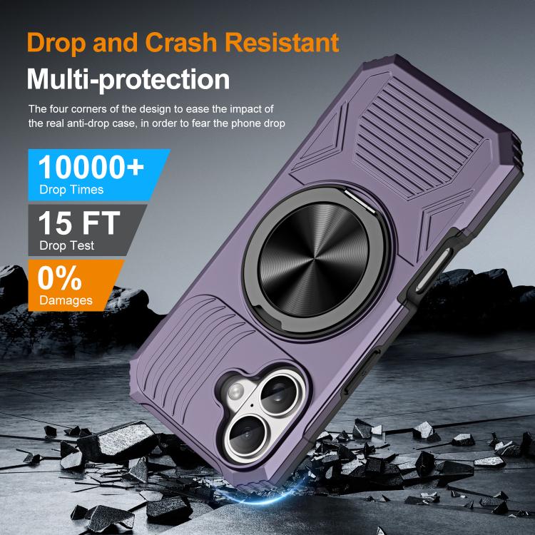 For iPhone 17 Alloy Rotating Holder MagSafe Shockproof Phone Case(Dark Purple) - iPhone 17 Cases by buy2fix | Online Shopping UK | buy2fix
