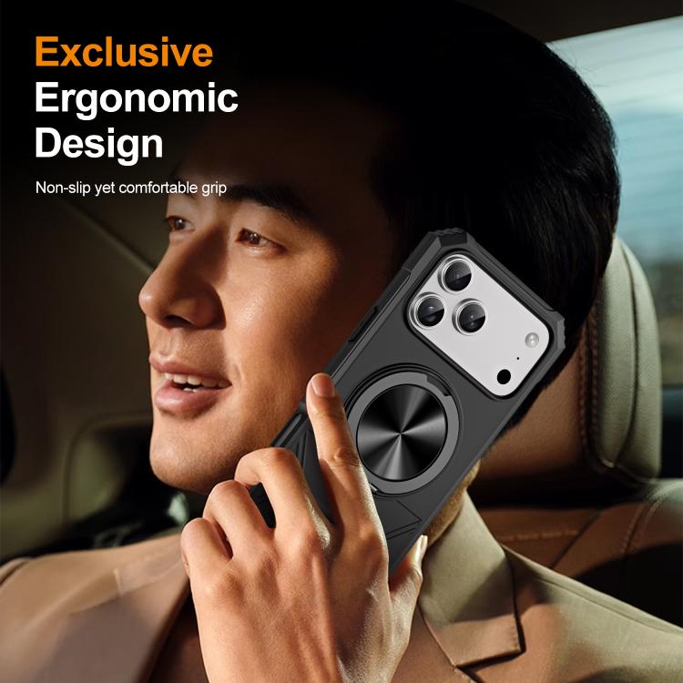 For iPhone 17 Pro Alloy Rotating Holder MagSafe Shockproof Phone Case(Black) - iPhone 17 Pro Cases by buy2fix | Online Shopping UK | buy2fix