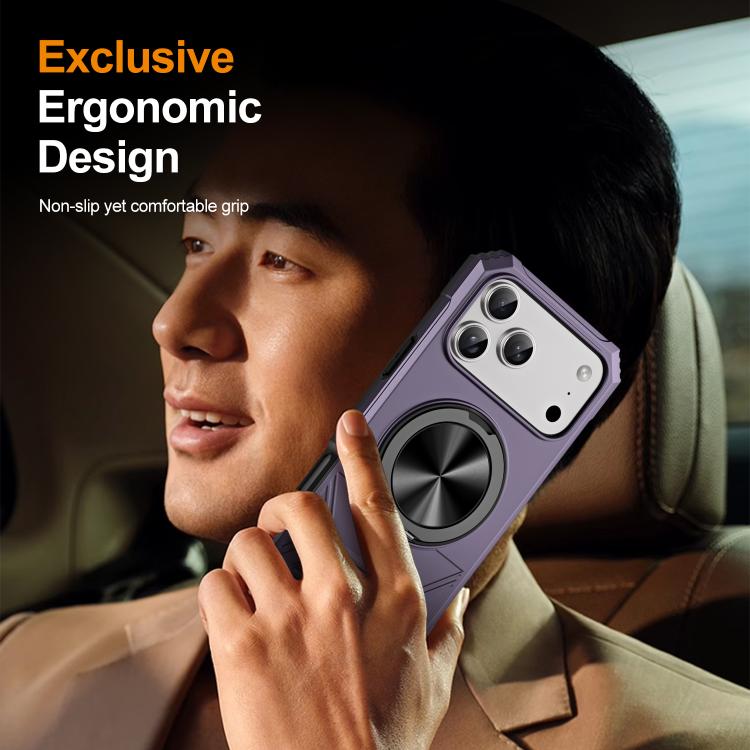 For iPhone 17 Pro Alloy Rotating Holder MagSafe Shockproof Phone Case(Dark Purple) - iPhone 17 Pro Cases by buy2fix | Online Shopping UK | buy2fix