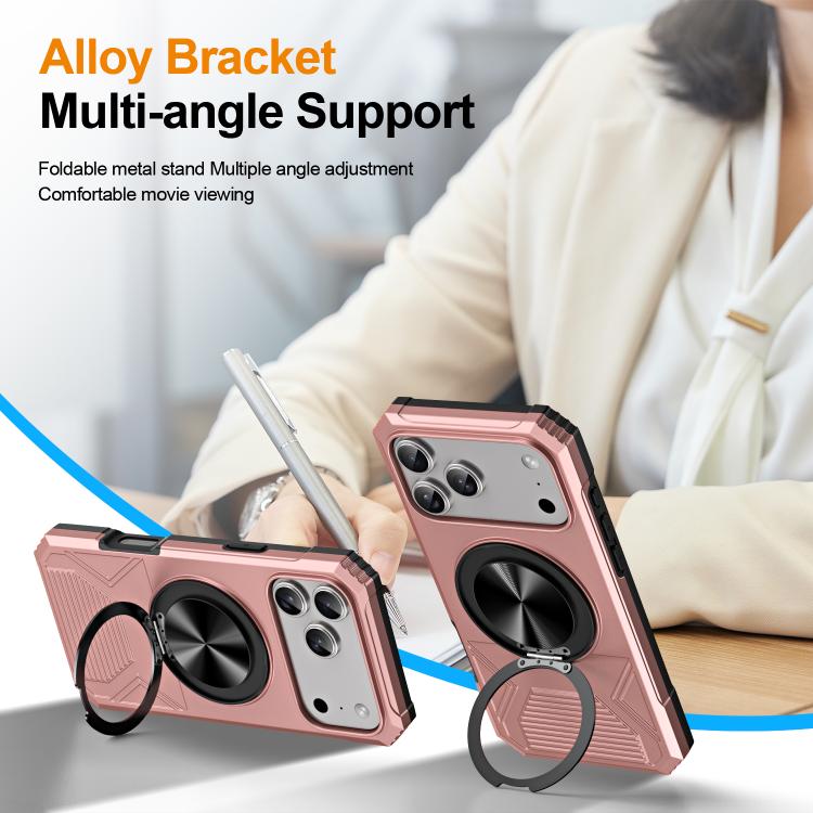 For iPhone 17 Pro Max Alloy Rotating Holder MagSafe Shockproof Phone Case(Rose Gold) - iPhone 17 Pro Max Cases by buy2fix | Online Shopping UK | buy2fix
