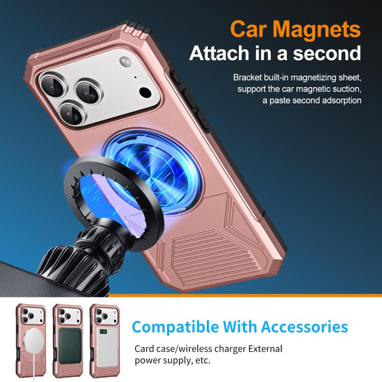 For iPhone 17 Pro Max Alloy Rotating Holder MagSafe Shockproof Phone Case(Rose Gold) - iPhone 17 Pro Max Cases by buy2fix | Online Shopping UK | buy2fix