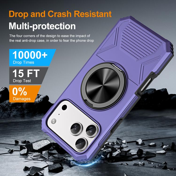 For iPhone 17 Pro Max Alloy Rotating Holder MagSafe Shockproof Phone Case(Violet) - iPhone 17 Pro Max Cases by buy2fix | Online Shopping UK | buy2fix