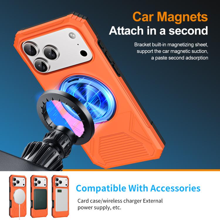 For iPhone 17 Pro Max Alloy Rotating Holder MagSafe Shockproof Phone Case(Orange) - iPhone 17 Pro Max Cases by buy2fix | Online Shopping UK | buy2fix