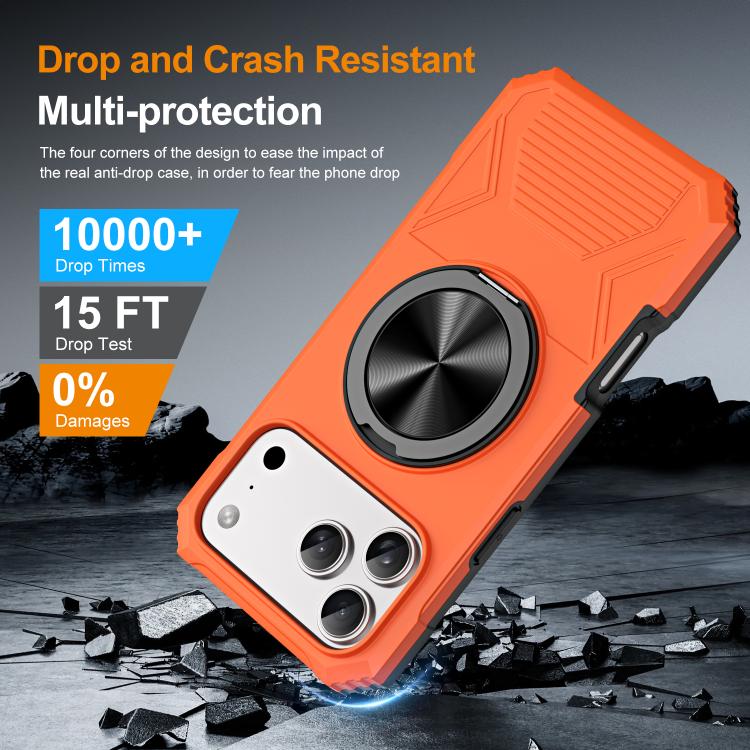 For iPhone 17 Pro Max Alloy Rotating Holder MagSafe Shockproof Phone Case(Orange) - iPhone 17 Pro Max Cases by buy2fix | Online Shopping UK | buy2fix