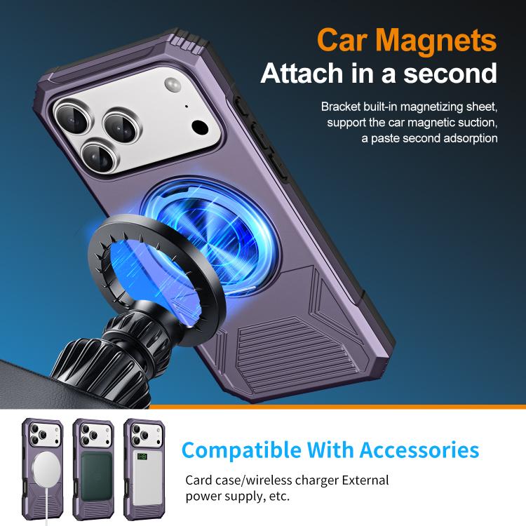 For iPhone 17 Pro Max Alloy Rotating Holder MagSafe Shockproof Phone Case(Dark Purple) - iPhone 17 Pro Max Cases by buy2fix | Online Shopping UK | buy2fix