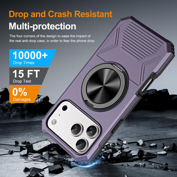 For iPhone 17 Pro Max Alloy Rotating Holder MagSafe Shockproof Phone Case(Dark Purple) - iPhone 17 Pro Max Cases by buy2fix | Online Shopping UK | buy2fix