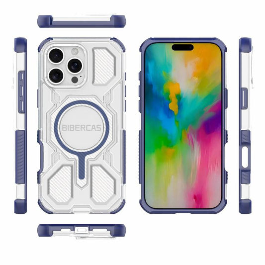 For iPhone 16 Pro Max BIBERCAS Transparent Color Series MagSafe Air Bag Shockproof Phone Case(Blue) - iPhone 16 Pro Max Cases by BIBERCAS | Online Shopping UK | buy2fix