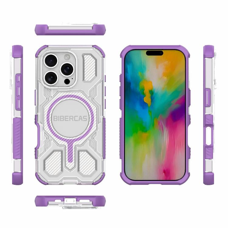 For iPhone 16 Pro BIBERCAS Transparent Color Series MagSafe Air Bag Shockproof Phone Case(Purple) - iPhone 16 Pro Cases by BIBERCAS | Online Shopping UK | buy2fix