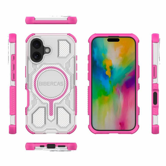 For iPhone 16 BIBERCAS Transparent Color Series MagSafe Air Bag Shockproof Phone Case(Pink) - iPhone 16 Cases by BIBERCAS | Online Shopping UK | buy2fix
