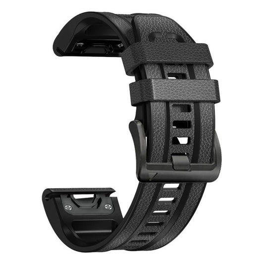 For Garmin 26mm xDfind Leather Skin Silicone Quick Release Watch Band(Charcoal Gray) - Watch Bands by xDfind | Online Shopping UK | buy2fix