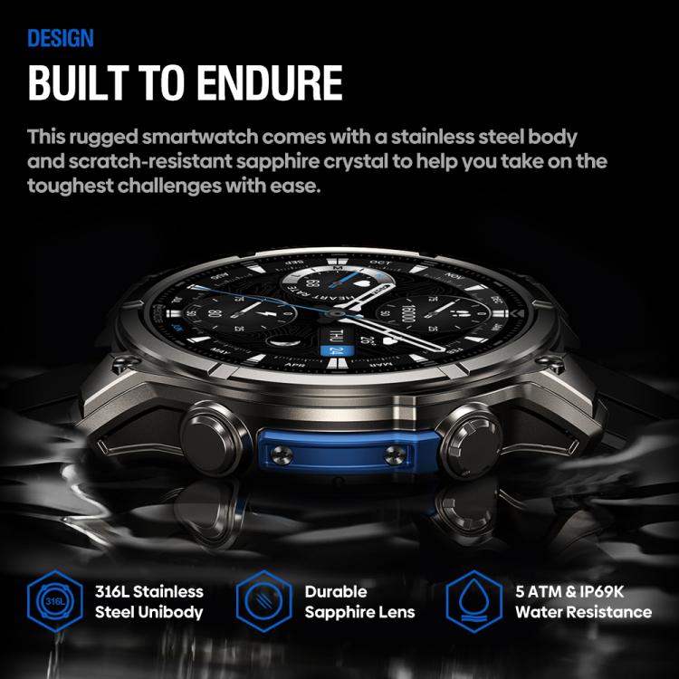 Zeblaze Vibe 8 Rugged Outdoor Smart Watch 1.43 inch Screen 5 ATM & IP69K Built-in Flashlight(Grey) - Smart Watches by Zeblaze | Online Shopping UK | buy2fix