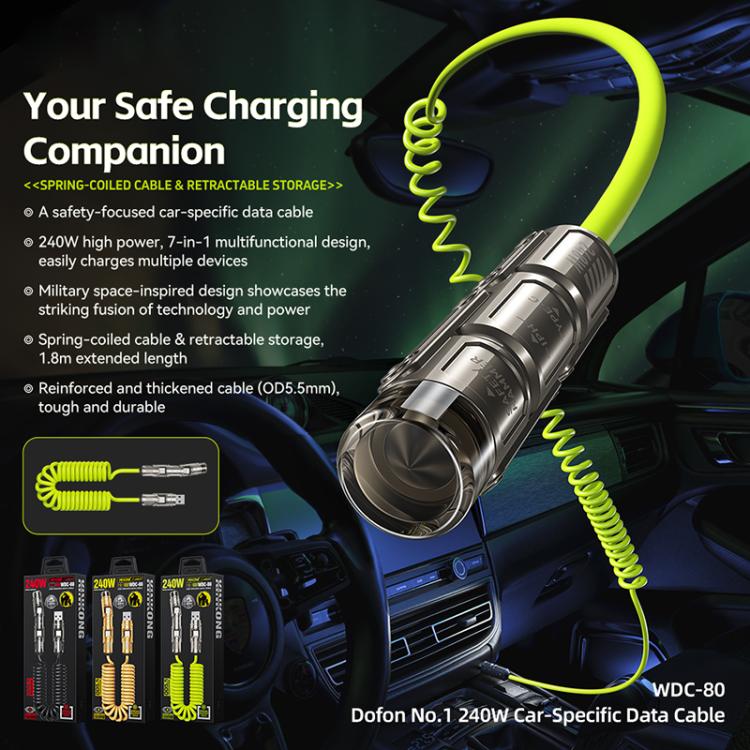 WK WDC-80 240W Car Charging Data Cable with Safety Hammer(Champagne Gold) - Emergency Hammer by WK | Online Shopping UK | buy2fix