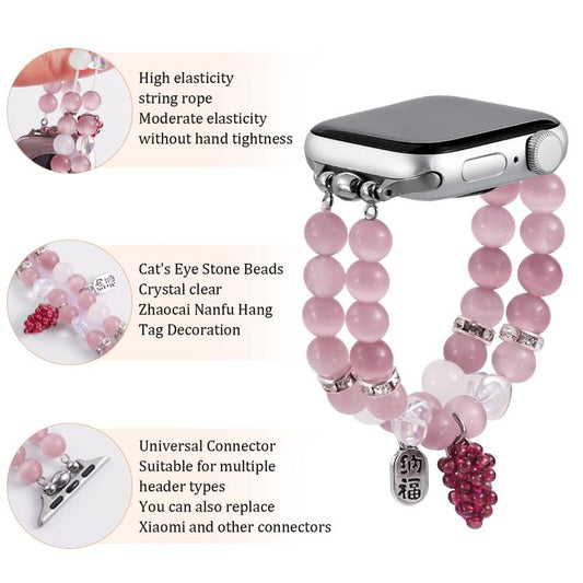 For Apple Watch 42mm / 41mm / 40mm / 38mm Cat Eyes Stone Beads Bracelet Watch Band(Grape Purple) - Watch Bands by buy2fix | Online Shopping UK | buy2fix