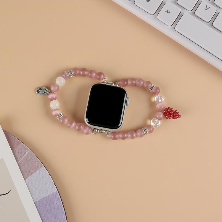 For Apple Watch 42mm / 41mm / 40mm / 38mm Cat Eyes Stone Beads Bracelet Watch Band(Grape Purple) - Watch Bands by buy2fix | Online Shopping UK | buy2fix