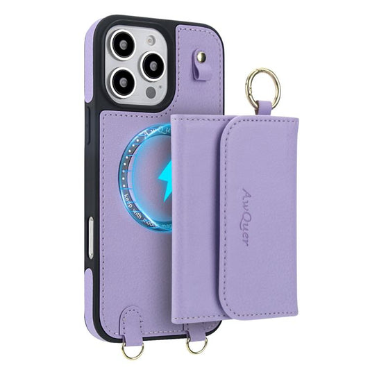 For iPhone 16 Pro Max AwQuer 2 in 1 Crossbody Wallet Leather Back Phone Case(Light Purple) - iPhone 16 Pro Max Cases by Awquer | Online Shopping UK | buy2fix