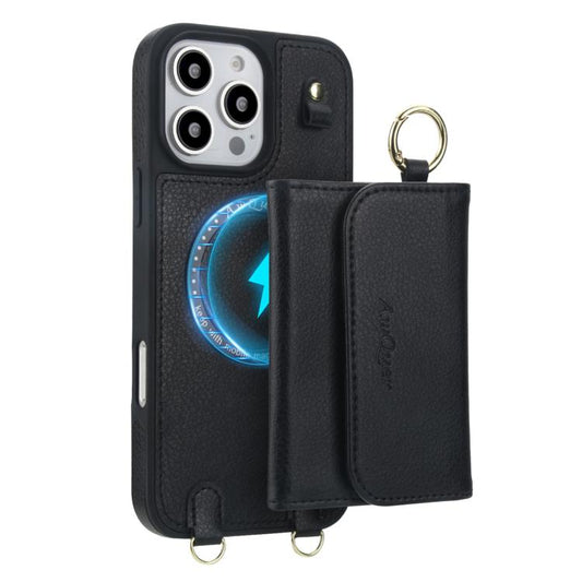 For iPhone 16 Pro AwQuer 2 in 1 Crossbody Wallet Leather Back Phone Case(Black) - iPhone 16 Pro Cases by Awquer | Online Shopping UK | buy2fix