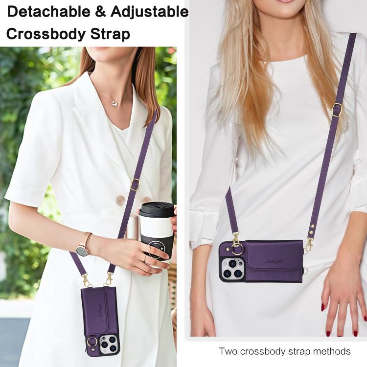 For iPhone 16 Pro AwQuer 2 in 1 Crossbody Wallet Leather Back Phone Case(Dark Purple) - iPhone 16 Pro Cases by Awquer | Online Shopping UK | buy2fix