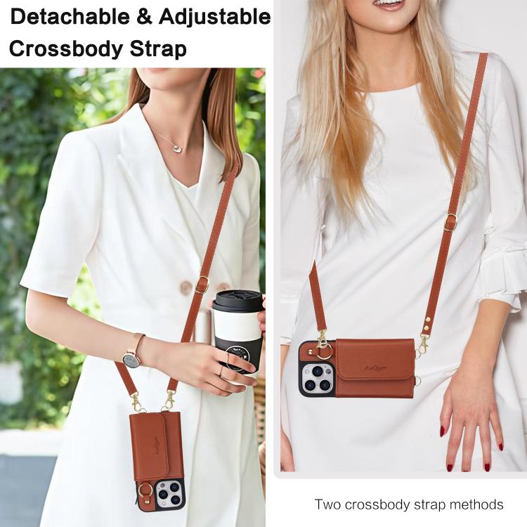 For iPhone 16 Pro AwQuer 2 in 1 Crossbody Wallet Leather Back Phone Case(Brown) - iPhone 16 Pro Cases by Awquer | Online Shopping UK | buy2fix