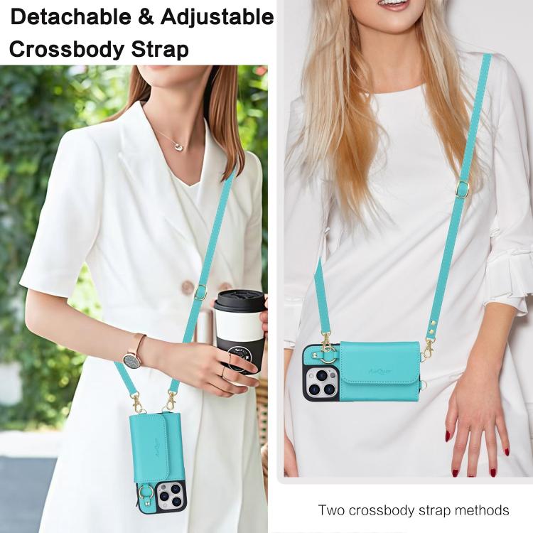 For iPhone 16 AwQuer 2 in 1 Crossbody Wallet Leather Back Phone Case(Light Green) - iPhone 16 Cases by Awquer | Online Shopping UK | buy2fix