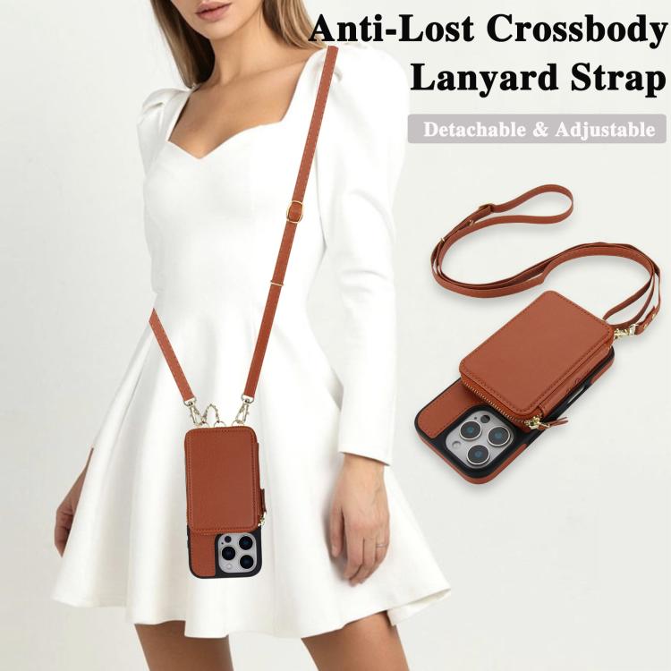 For iPhone 16 Pro AwQuer 2 in 1 Crossbody Wallet Leather Back Phone Case(Brown) - iPhone 16 Pro Cases by Awquer | Online Shopping UK | buy2fix