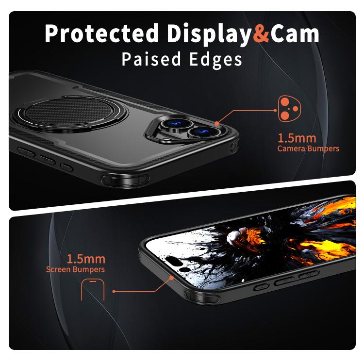 For iPhone 16 Plus kalebol Metal 360 Degree Rotation Holder MagSafe Phone Case(Black) - iPhone 16 Plus Cases by Kalebol | Online Shopping UK | buy2fix
