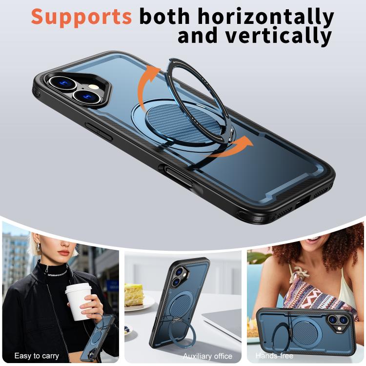 For iPhone 16 Plus kalebol Metal 360 Degree Rotation Holder MagSafe Phone Case(Navy Blue) - iPhone 16 Plus Cases by Kalebol | Online Shopping UK | buy2fix