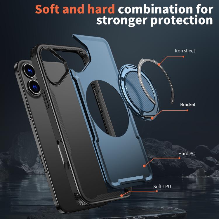 For iPhone 16 Plus kalebol Metal 360 Degree Rotation Holder MagSafe Phone Case(Navy Blue) - iPhone 16 Plus Cases by Kalebol | Online Shopping UK | buy2fix
