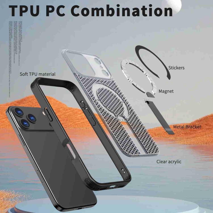 For iPhone 17 Pro Max kalebol Honeycomb Cooling MagSafe Holder Phone Case(Black) - iPhone 17 Pro Max Cases by Kalebol | Online Shopping UK | buy2fix