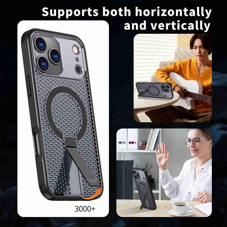 For iPhone 17 Pro Max kalebol Honeycomb Cooling MagSafe Holder Phone Case(Black) - iPhone 17 Pro Max Cases by Kalebol | Online Shopping UK | buy2fix